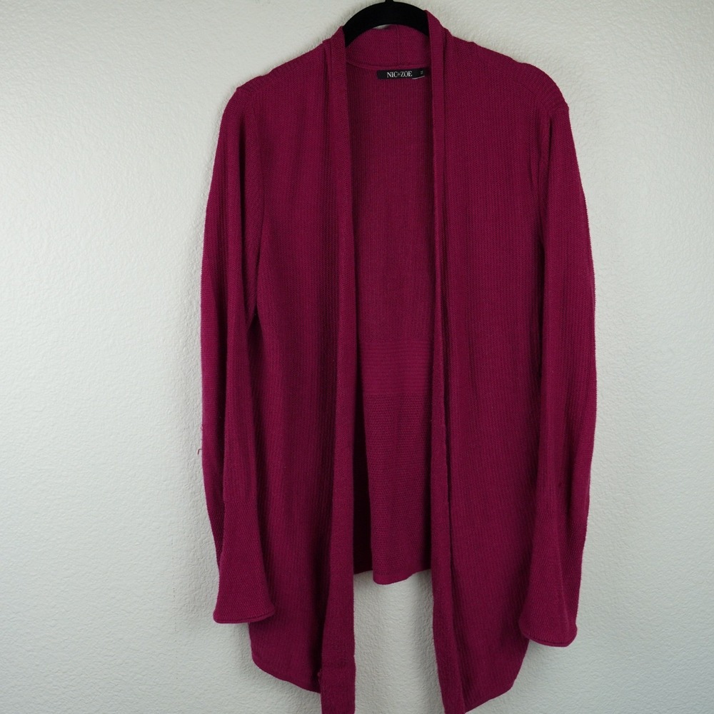 NIC+ZOE Womens M Magenta Knit Cardigan Waterfall Open Front Sweater
